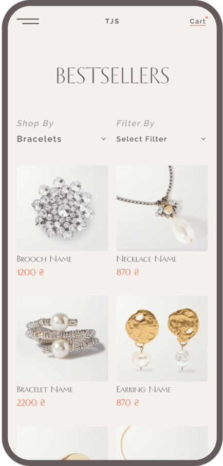 Trend Jewelry Store homepage with bestsellers jewelery items