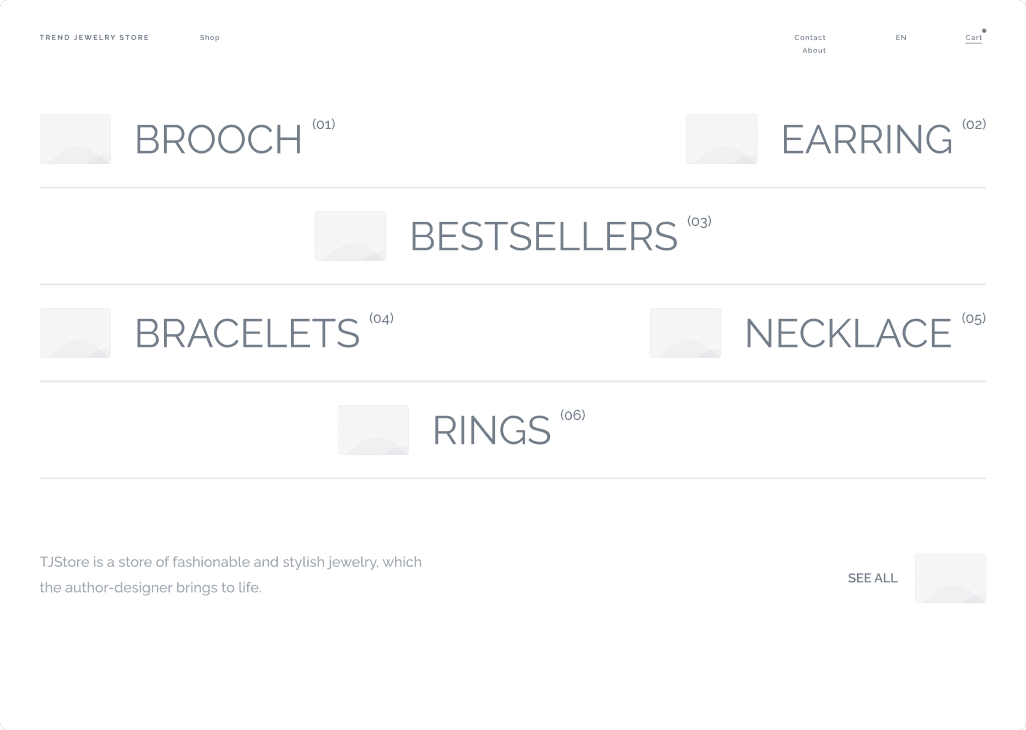 Trend Jewelry Store UI/UX Design featuring homepage layout with jewelry collection
