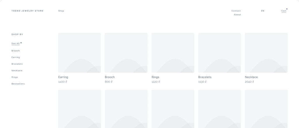 Trend Jewelry Store UI/UX Design featuring homepage layout with jewelry collection items