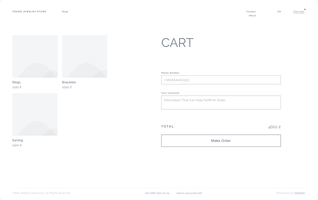 Trend Jewelry Store UI/UX Design Cart page with detailed item description