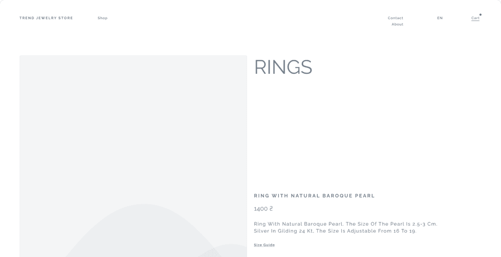 Trend Jewelry Store UI/UX Design highlighting product page with detailed item description